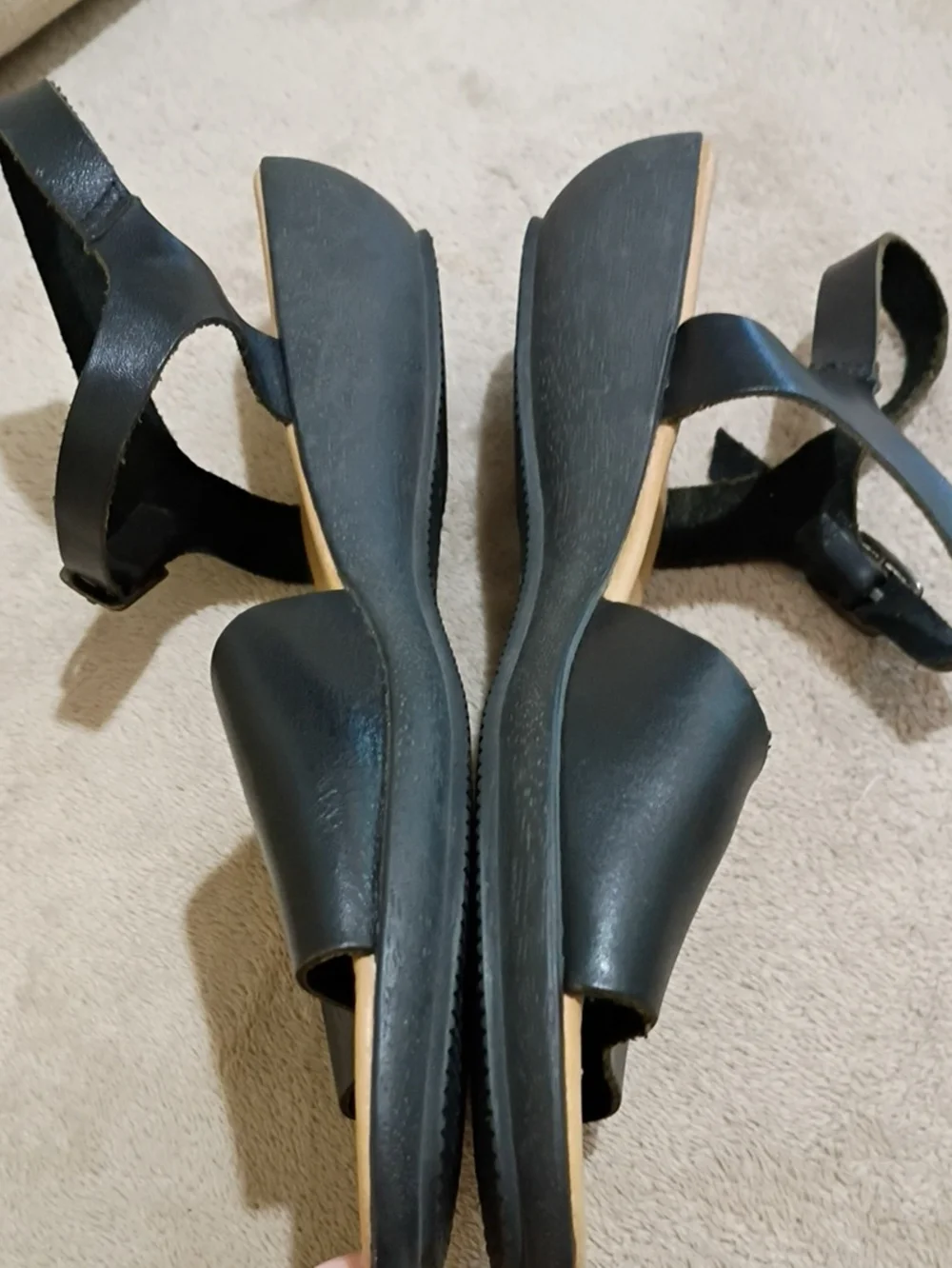 New Condition Women’s Black Leather Ankle-Strap Sandals